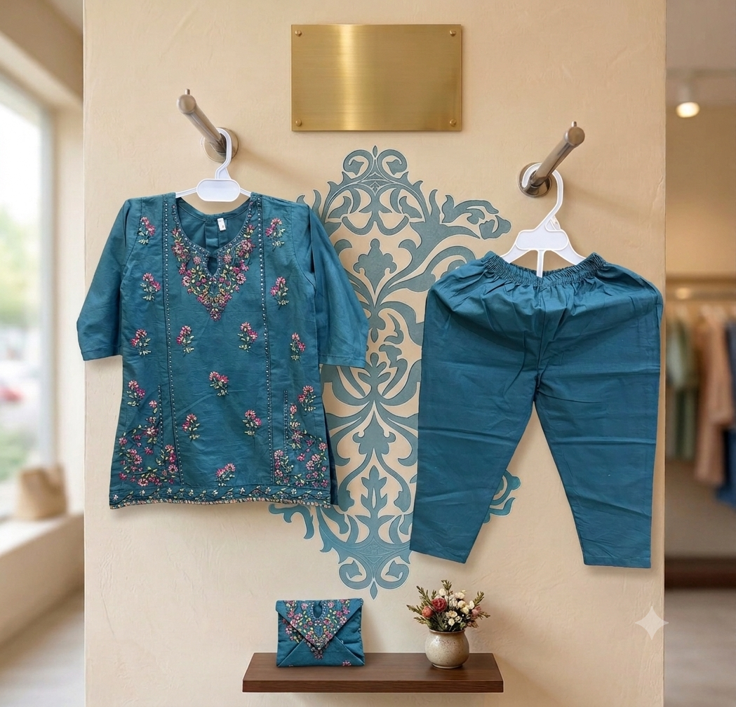 DARK GREEN EMBROIDED COTTON LAWN